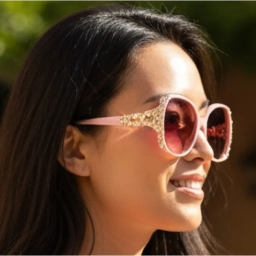 SUNGLASSES: Light Pink Frame & Lens w/Exquisite Matching Rhinestones, NWT